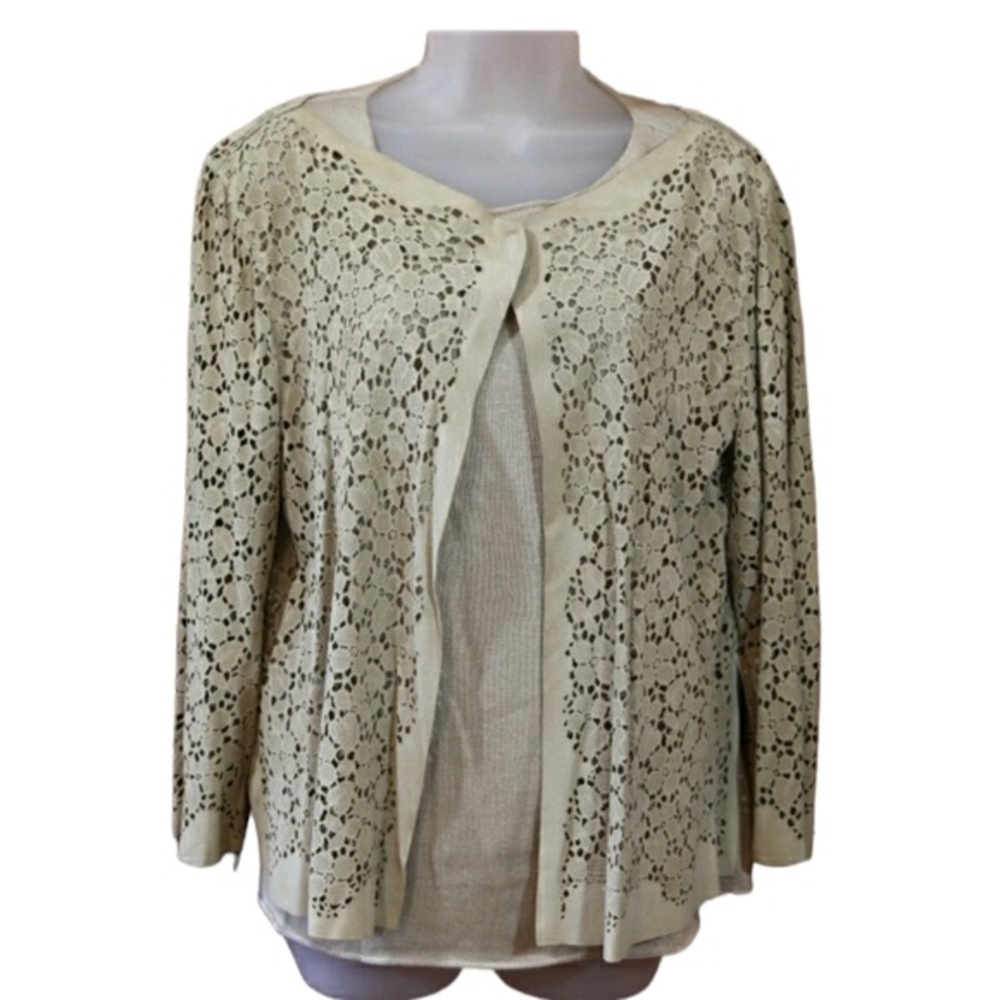 Armani Collezioni Vintage 90s Leather + Cashmere Cardigan Sweater Set – Designer